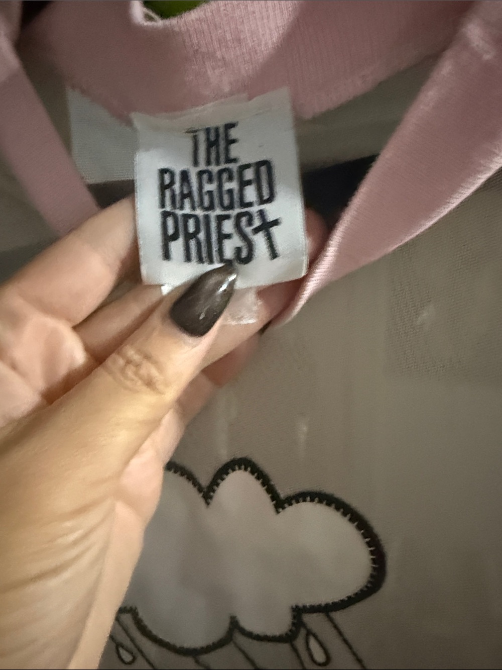 The Ragged Priest sheer cream dress with pink collar and white cloud patches - Picture 2 of 5